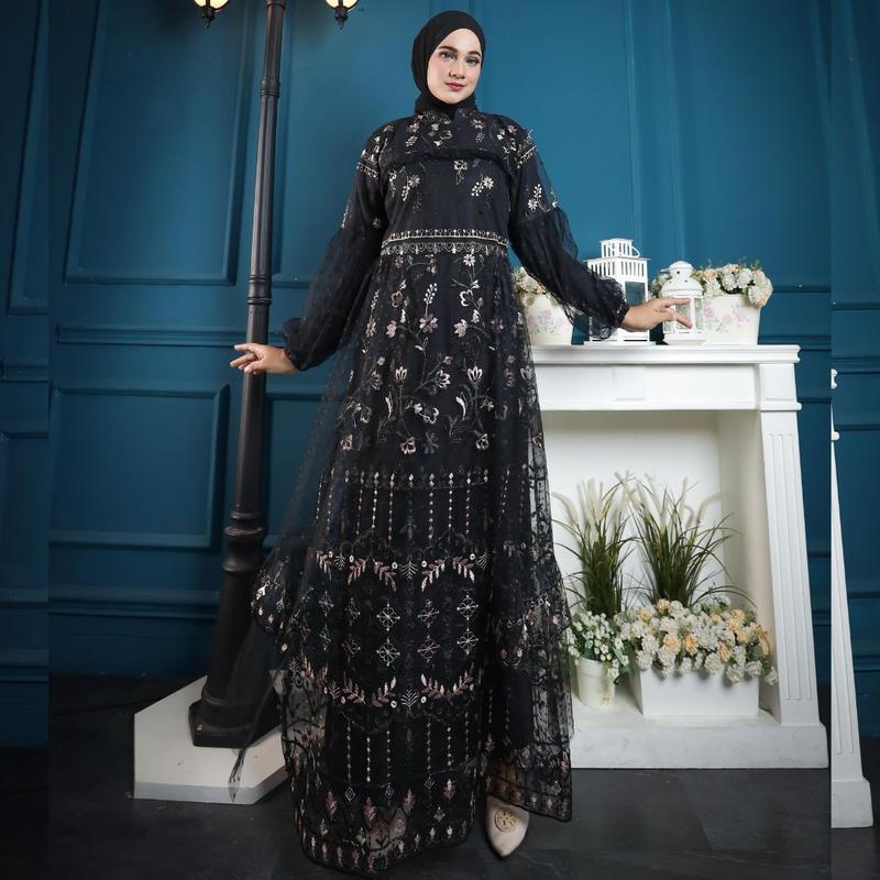 RAISHA-Jeehan  Dress/ gamis/ Gaun Pesta Wanita Muslim Untuk  Lebaran, Wisuda, Kondangan full tile  brokat simple tebal dan mewah 2