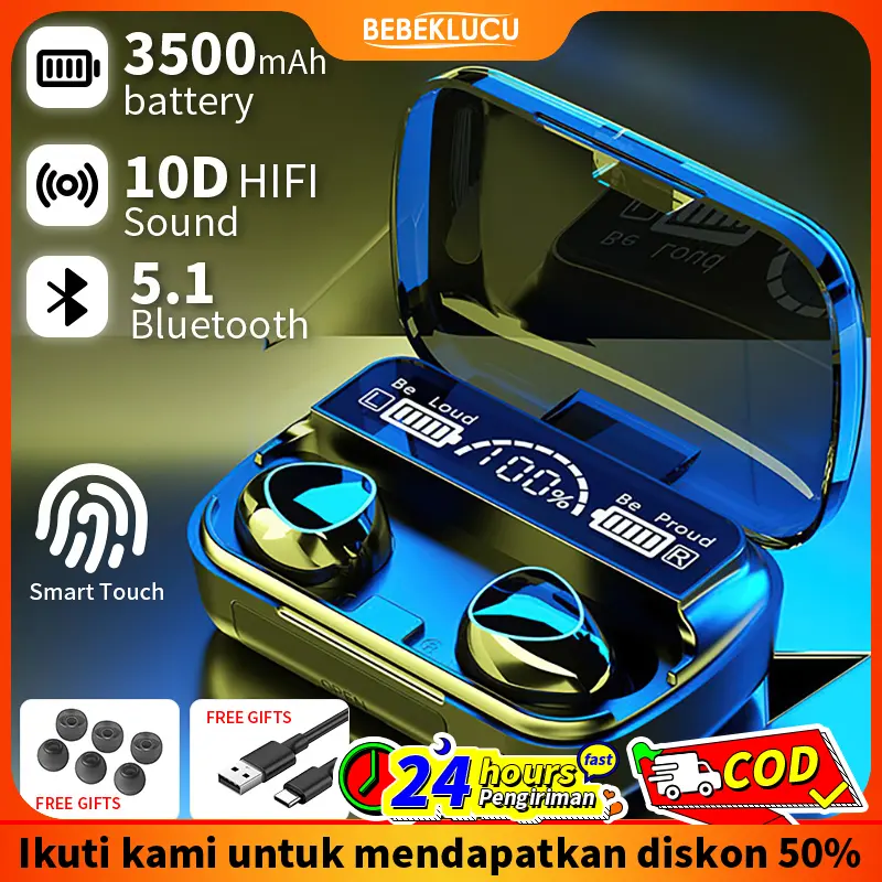 Bebeklucu Upgrade Baru M10pro TWS Tampilan LED TWS Headset Bluetooth with Mic Sentuh Olahraga Tahan Air Henset Bloetooth HiFi Stereo Wireless Earphone Bluetooth Bass Headphones