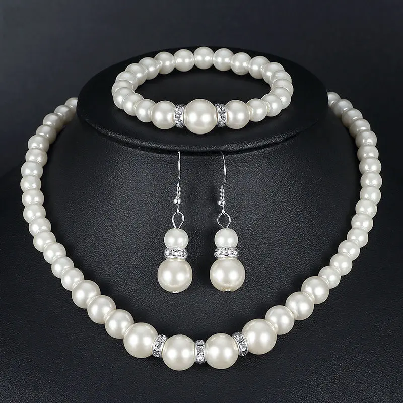 Bộ Trang Sức Ngọc Trai ABS, Bộ 3 Món Vòng Cổ, Bông Tai, Vòng Tay, Dành Cho Nữ, Thích Hợp Làm Quà Tặng Mẹ, Phụ Kiện Chụp Ảnh Đẹp