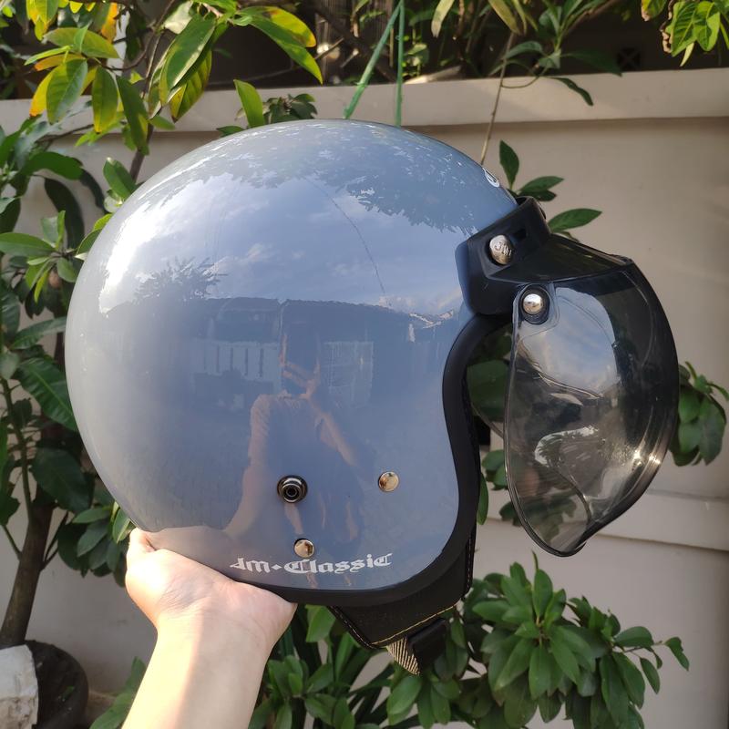 HELM BOGO RETRO DEWASA JM CLASSIC GREY PASTEL GLOSSY CLASSIC POLOS SNI Motorcycle 0