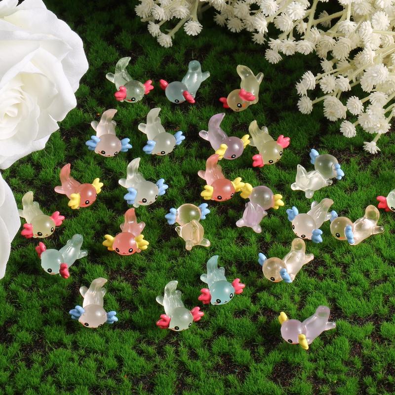 Random Color Luminous Mini Resin Axolotl, 8 Counts Cute Cartoon Glow in The Dark Miniature Figurine, Fun Tiny Animal Ornament for DIY Craft Garden Fairy Landscape Pastel Potted Plants Decoration 8