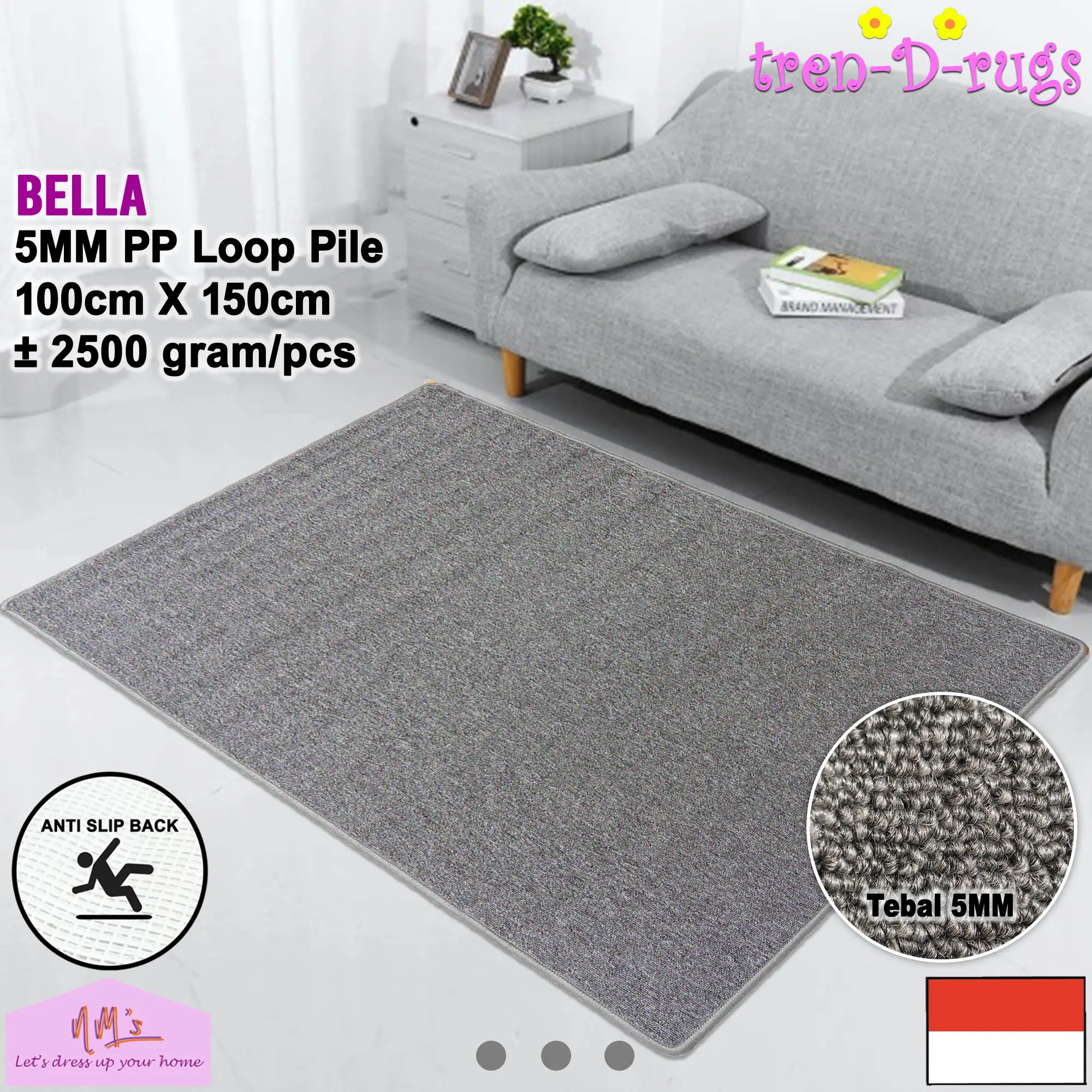 Tren-D-rugs Karpet polos lantai ruang tamu tidur permadani bulu minimalis anti slip murah 100 cm x 150 cm - NMs
