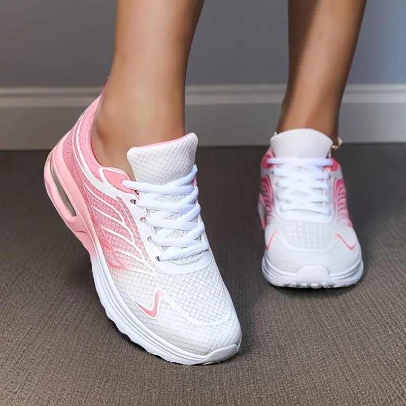 Stylish Women's Mid-Top Sneakers with Air Cushion - Breathable Mesh, Gradient Purple to White, Lace-Up Casual Sports Shoes, Comfortable EVA Insole, All-Season Wear 4
