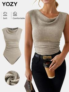 YOZY Women's Solid Color Tank Bodysuit, Casual Sleeveless Bodysuit for Daily Wear, Ladies Clothes for All Seasons