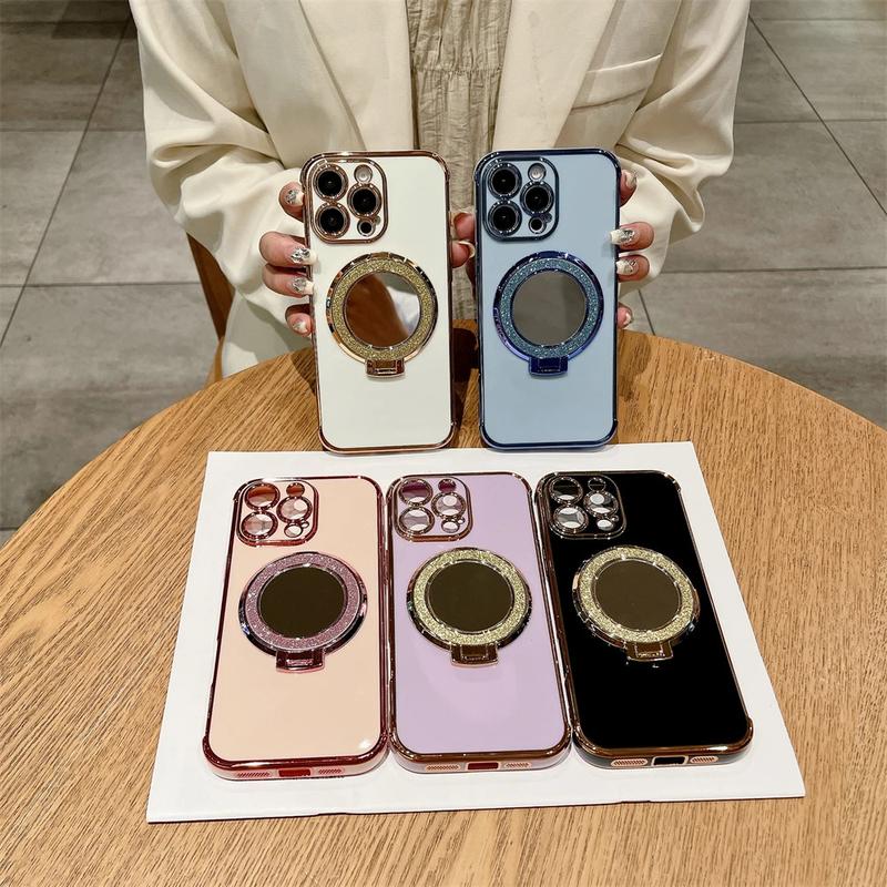 Product Introduction of Luxury Plating Cute Flowers Phone Case For iPhone 11 12 13 14 15 16 Pro Max Glitter Stand Soft Bumper Protector On 14 Pro Cover Protection Protective Casing Shockproof 0