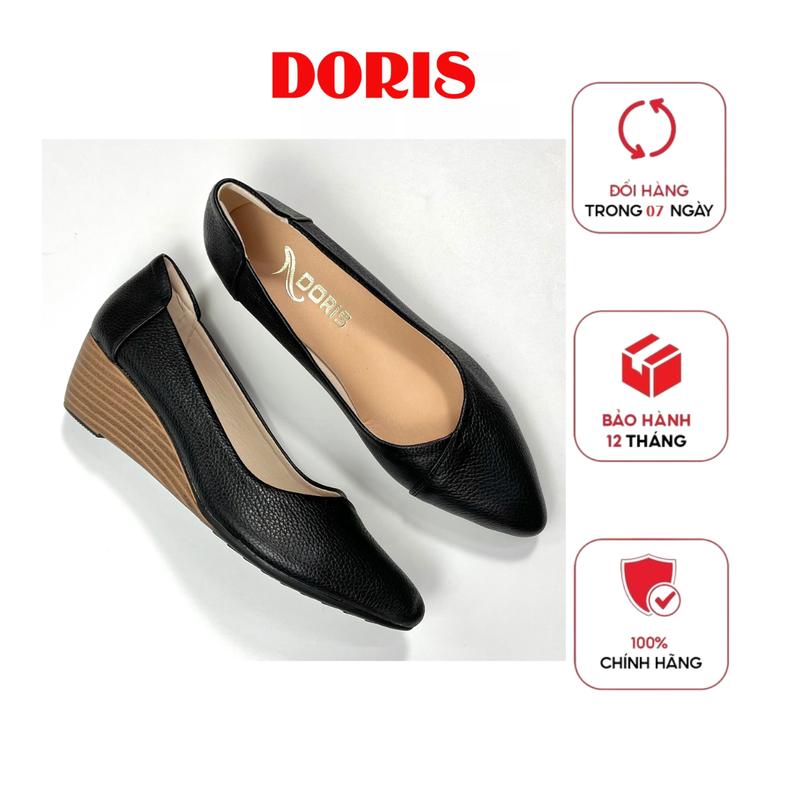 Giày búp bê đế xuồng 5cm da thật SIÊU BỀN mũi nhọn trơn DORIS DR504- CÓ BẢO HÀNH- CÓ SIZE 40. giày búp
