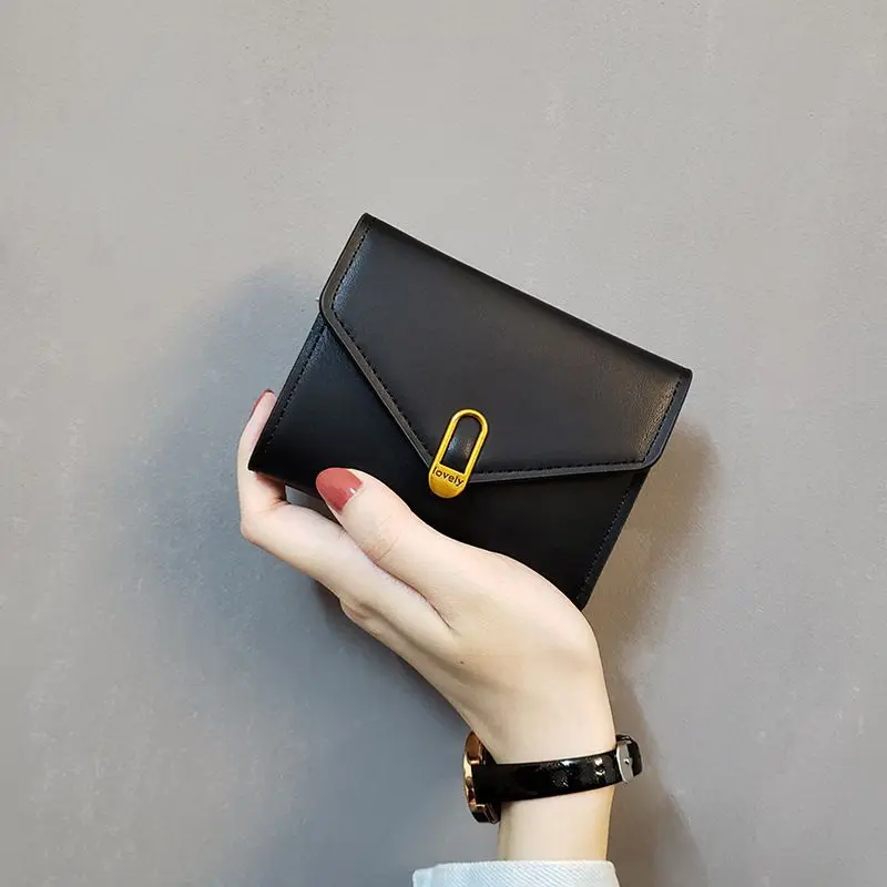 Dompet kulit baharu untuk wanita, dompet fesyen tiga kali ganda, Dompet pendek hitam ringkas, dompet lembut berkualiti tinggi, dompet kulit kecil, Pocke