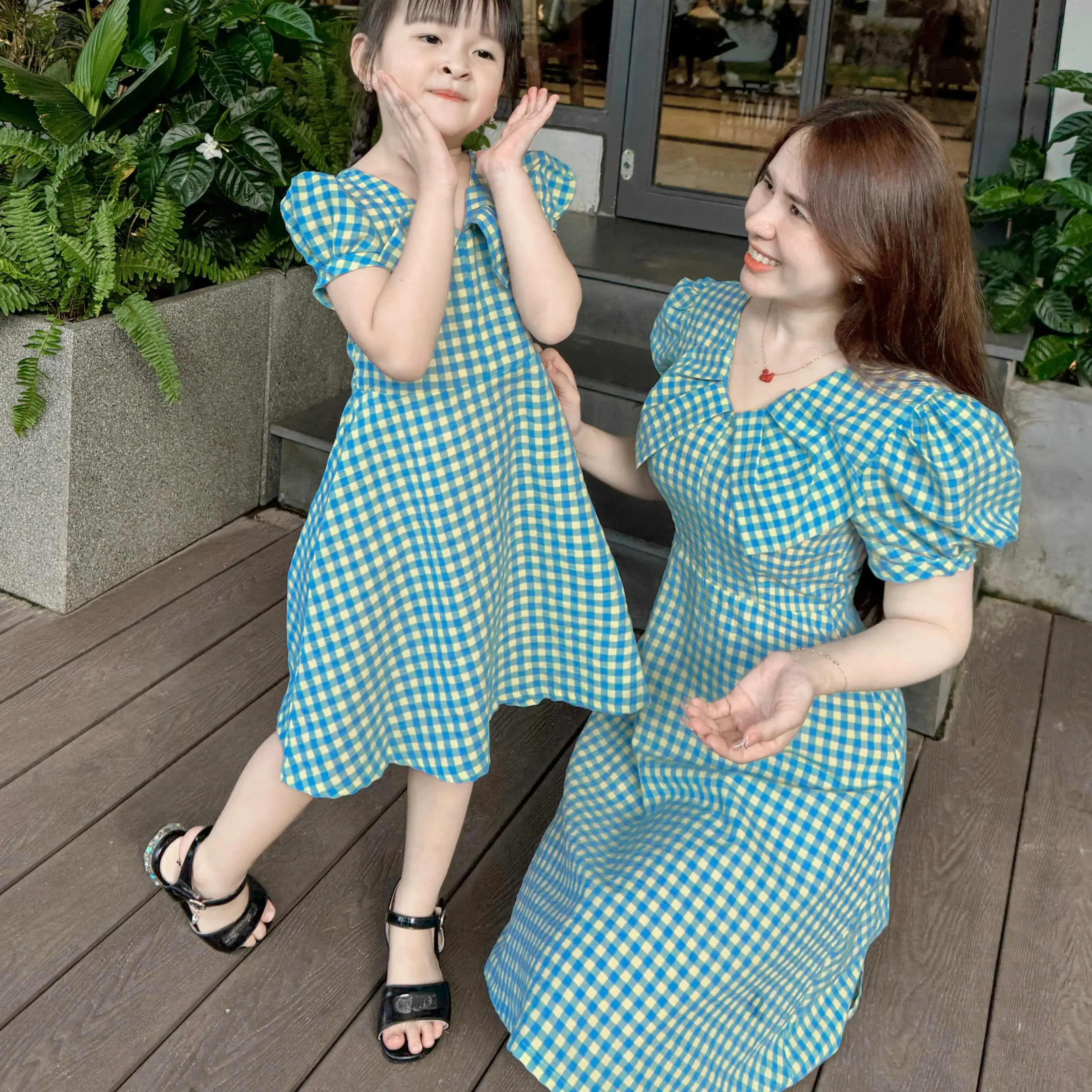 Bnstyle Váy Đôi Mẹ Và Bé Gái Caro Vàng Xanh Mb3799 Top