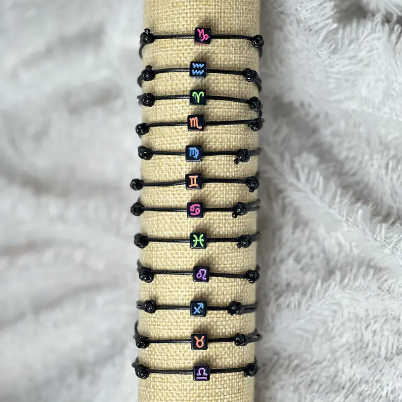 Gelang tali kulit mote Hitam Zodiac 2