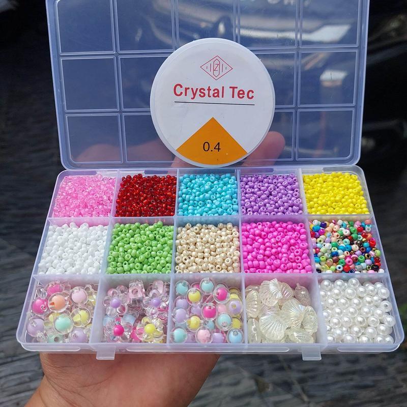 Murah nursa manik Manik Manik Pasir Mix Saries 8/o 3mm ++ Manik Topping Clear Set Box (Free Senar Elastis)COD 2