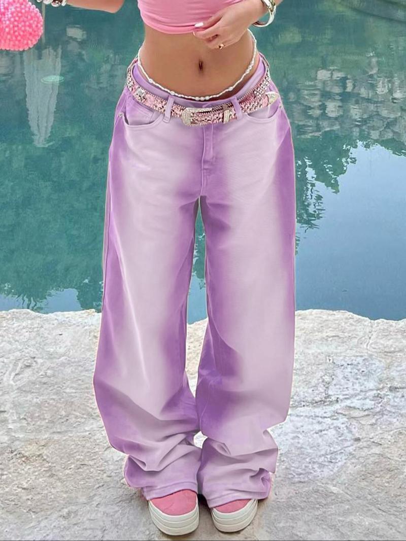 Product Introduction of Women's Ombre Print Pocket Flare Leg Jeans, Street Fashion Casual Denim Trousers for Daily Wear, Ladies Bottoms for Fall & Winter 3