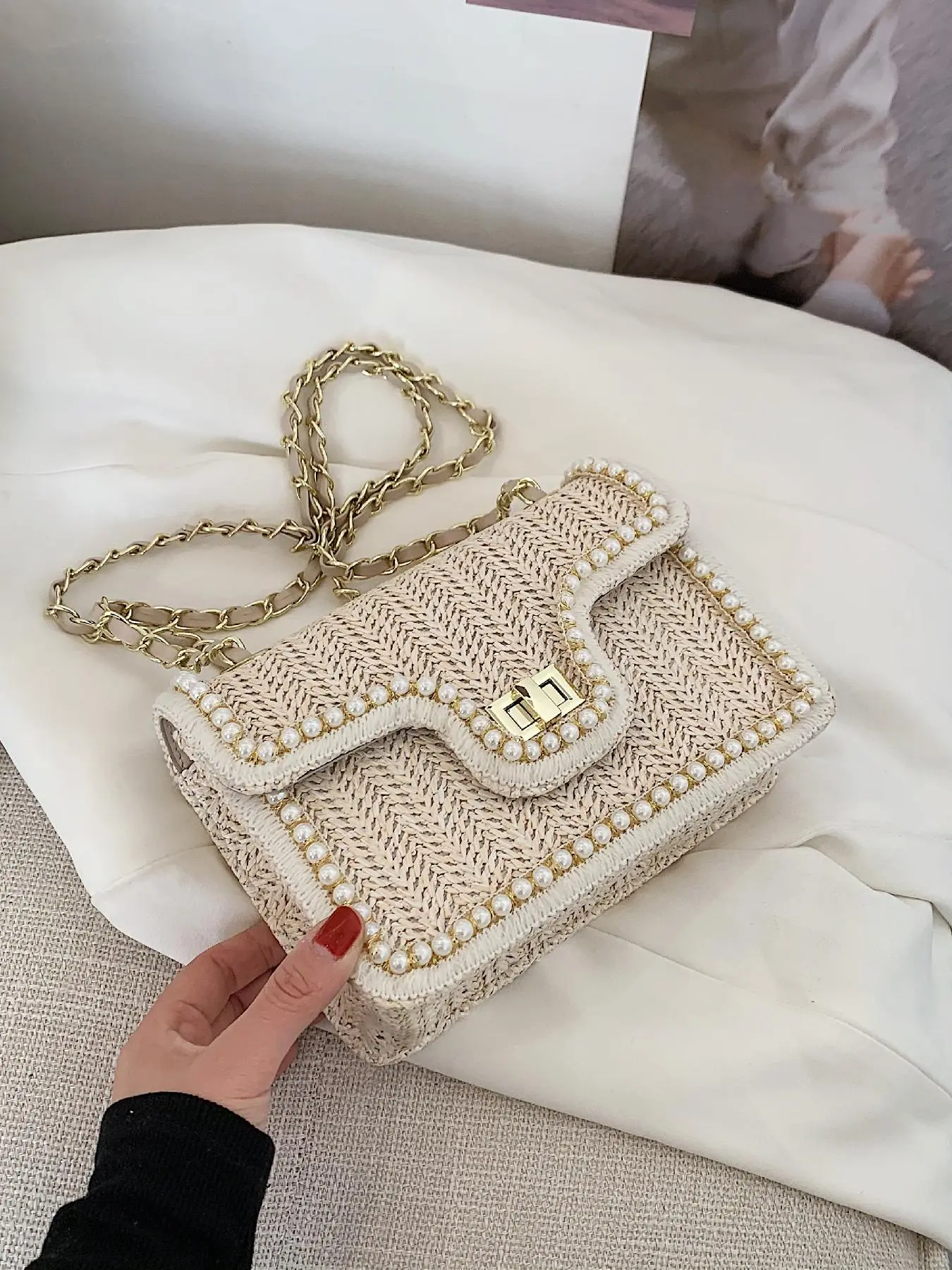 Popular Items PU Buckle Straw Bag Fabric