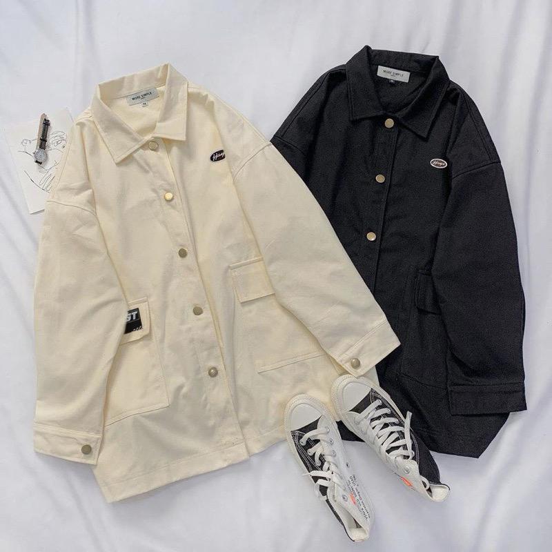 Áo Khoác Kaki YUN form rộng màu BE / ĐEN  Nam Nữ Unisex 2 Màu Jacket Kem Women Có Cổ