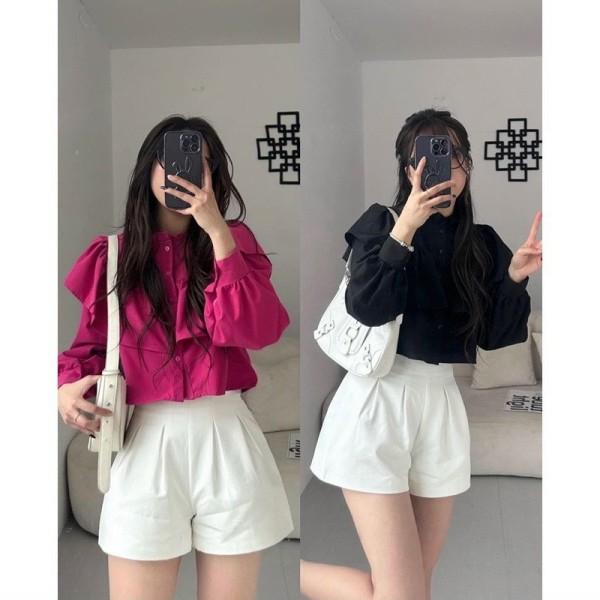 Product Introduction of Sơ mi nữ kiểu cực sang chảnh,áo sơ mi nữ croptop 4 màu cổ bèo cách điệu phong cách Hàn Quốc cực hót Trắng Women Shirt 2