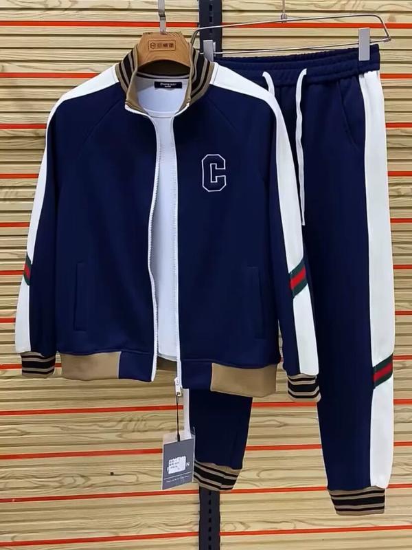 Quần áo thể thao thu đông nam, Quần áo nỉ nam thêu logo chữ C. Bộ thể thao nam Tập Thể Dục Chạy Bộ Tập Gym Thun