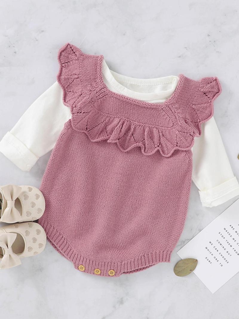 Product Introduction of Toddler Girl's Solid Ruffle Trim Square Neck Bodysuit without Inner Top, Casual Sleeveless Button Closure Crotch Bodysuit for Summer, Toddler Girls Clothing for Daily Wear 1