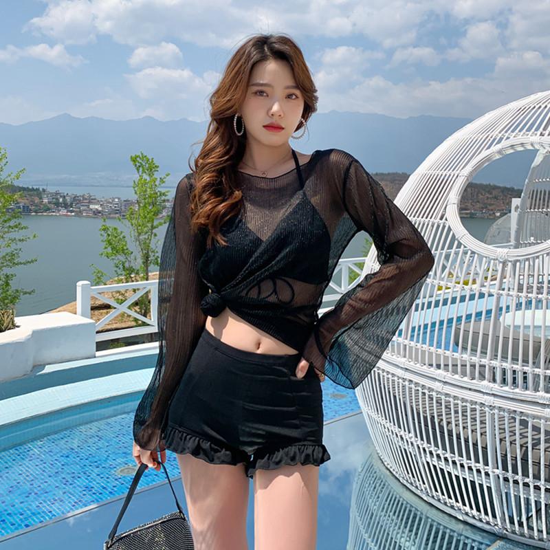 Bikini đi biển set 3 chi tiết đồ bơi nữ áo bra rút dây có mút ngực kèm quần nhún và áo lưới kín đáo 9961 A2 2
