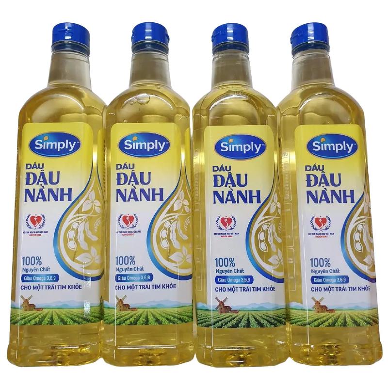 COMBO 4 CHAI Dầu ăn ĐẬU NÀNH SIMLY 1 LÍT Chai đóng chai không sử dụng chất bảo quản gạo oil