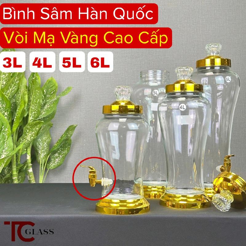 Loại 1 Bình Thủy Tinh 3L 4L 5L 6L Vòi Mạ Vàng Cao Cấp Thích Hợp Ngâm Rượu Và Củ Quả Nhân Sâm