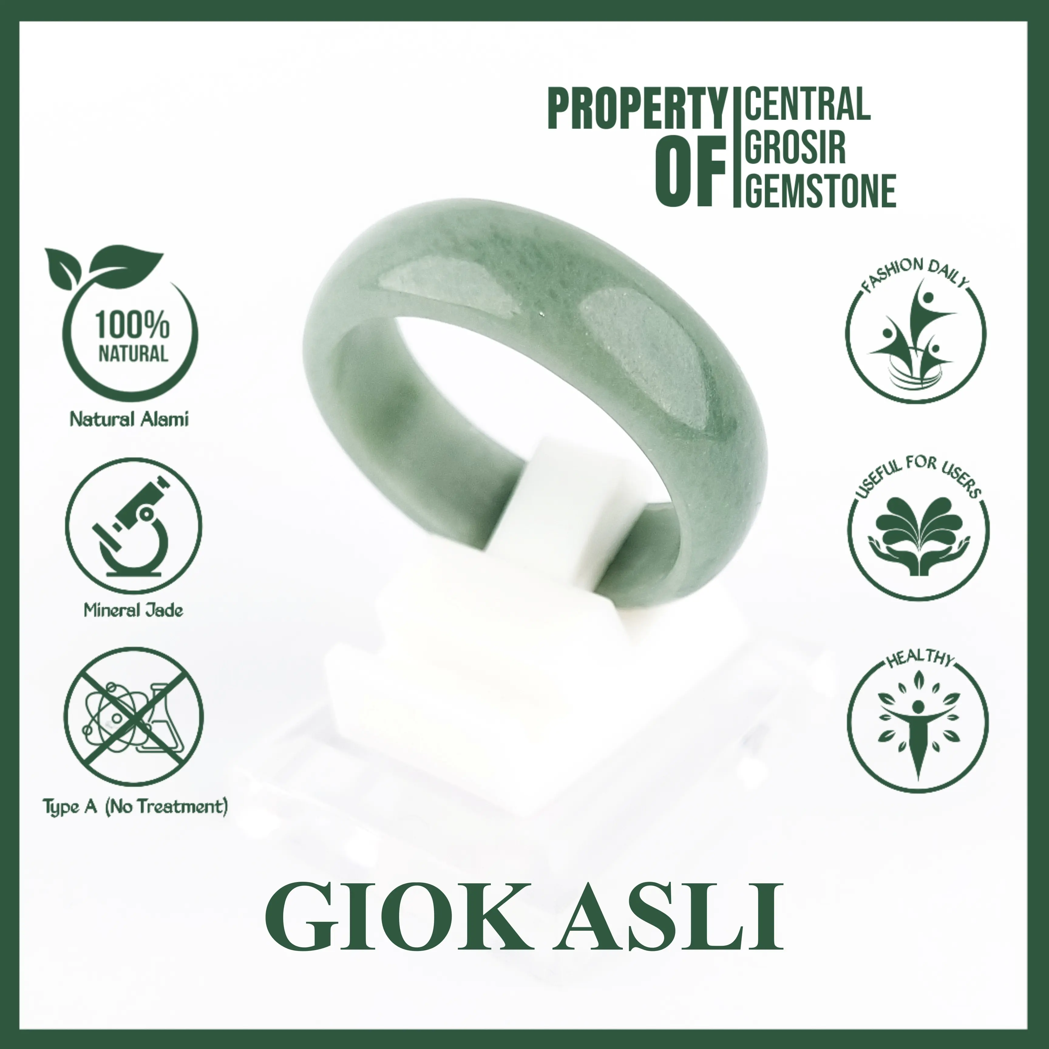 Cincin Giok Asli Pria Wanita Batu Natural Jadeite Jade Typa A