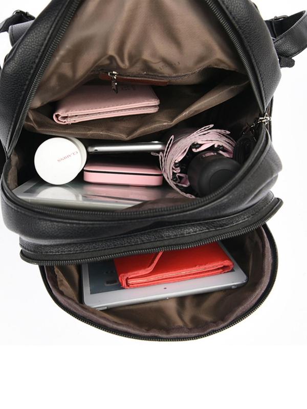 Women Fashionable Solid Color Backpack, Large Capacity Travel Backpack, Simple Soft Leather Mom Bag, Suitable for Ladies, Students, Working People, Commuting, Campus Outdoors 5