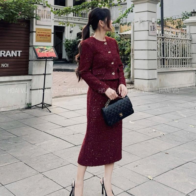  HOAI VU - MẠN SA - SET DẠ CAO CẤP DÁNG ÔM BÊN TRONG CÓ LÓT LỤA - D121 