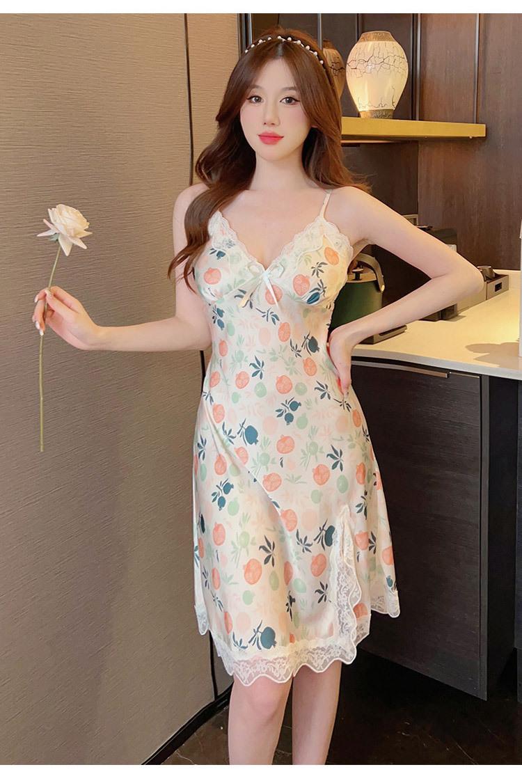 Product Introduction of 2025 Same Style Sexy Nightdress with Chest Pad Women's Summer Sling Artificial Silk High-Grade Pure Desire Style Home Wear 21