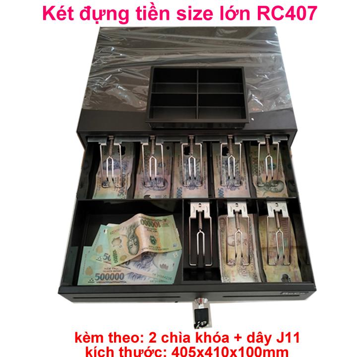  Két đựng tiền cho quầy thu ngân Size lớn ROCO 407 đen 8 ngăn tiền giấy kẹp sắt và 4 ngăn nhỏ ket sat  mini 