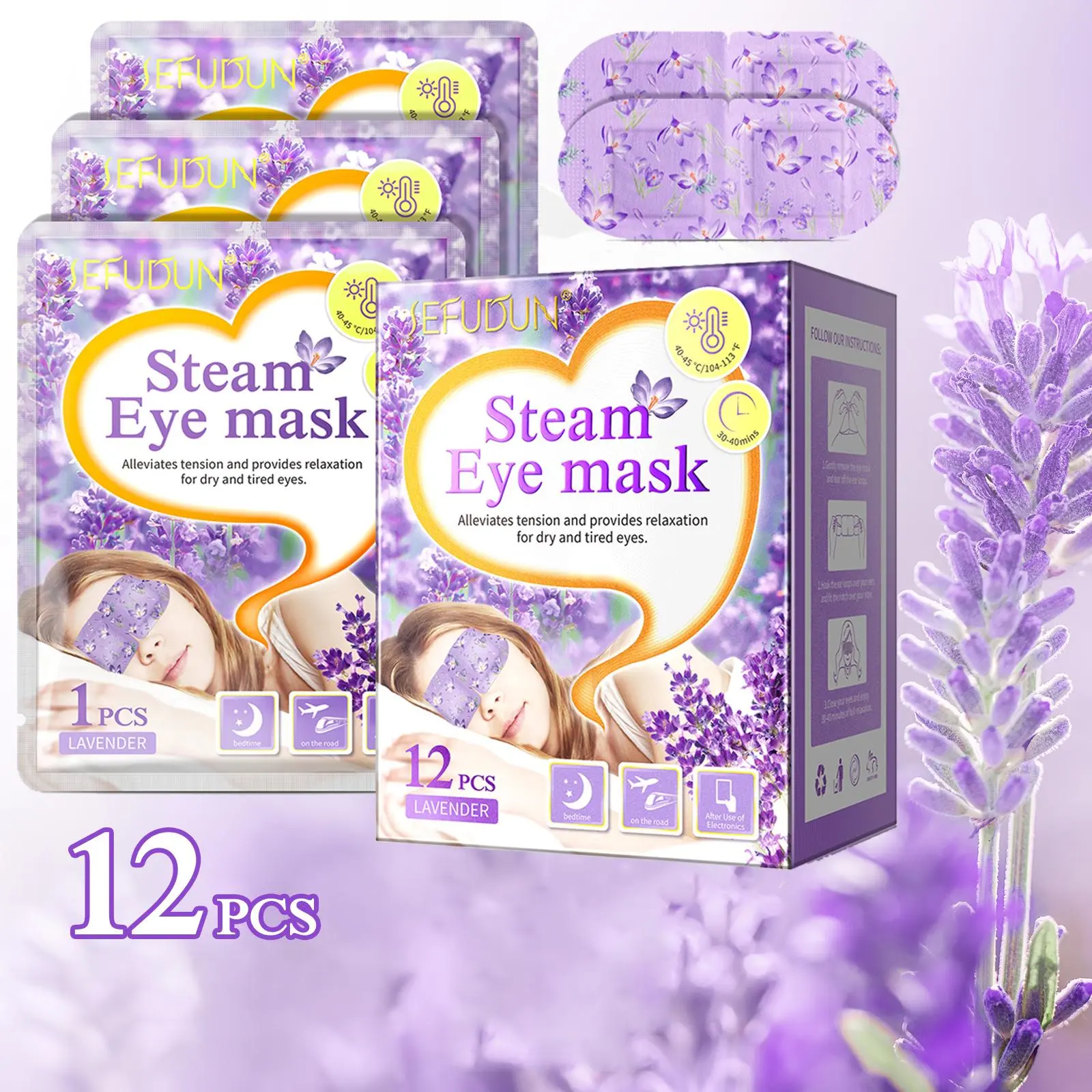 Natural Sleep Eye Mask 12pcs, Self-heating Steam Eye Mask, Soothing Eye Skin, Relieve Tension and Provide Relaxation for Dry Eyes and Tired Eyes, Suitable for Sleep, Travel, Office, After Long-term Use Of Eyes