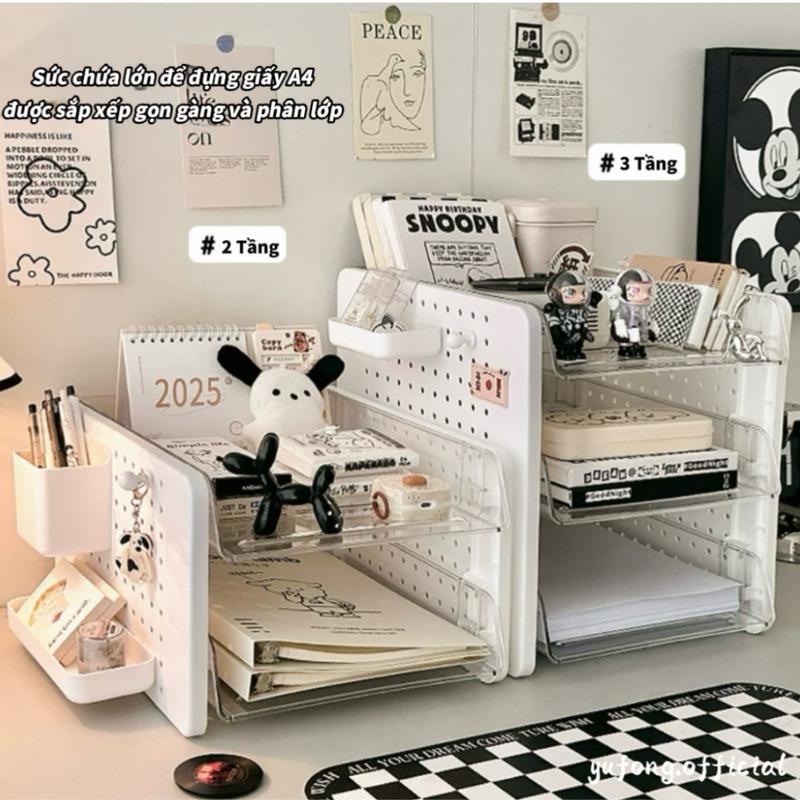 Giá để hồ sơ bàn làm việc của bé gái, đồ dùng văn phòng phẩm, đồ dùng học tập, bàn giấy A4, hộp lưu trữ nhiều lớp 2