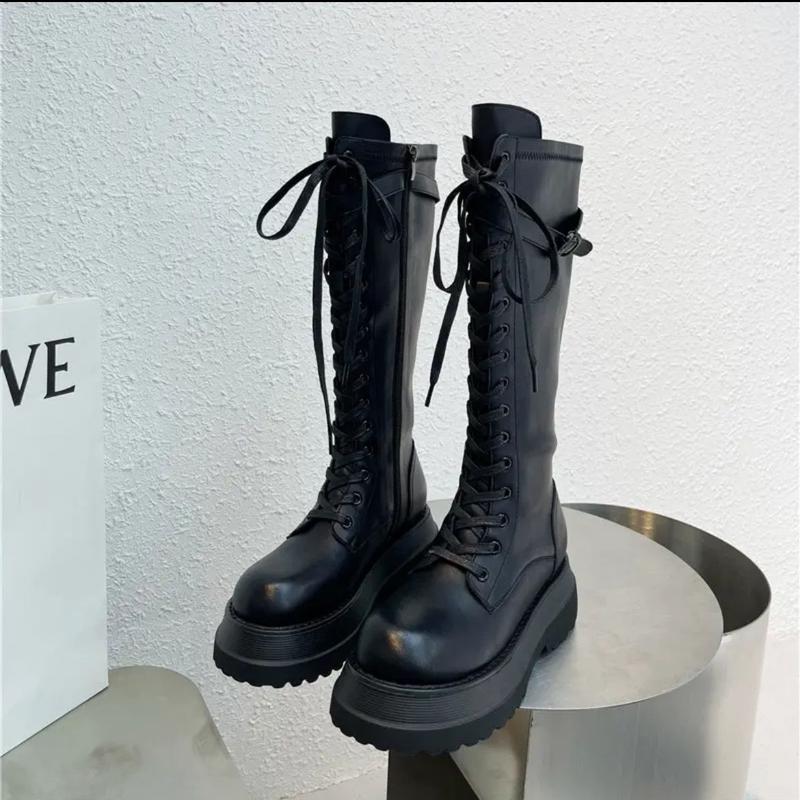 Bốt Cao Cổ, Yu Shuxin Cùng Phong Cách, Dành Cho Nữ, Thiết Kế Sống Còn Ngắn, Hàng Mới Về Mùa Lò Xo Và Mùa Thu 2023, Bốt Hiệp Sĩ, Buộc Dây Phía Trước, Dây Kéo Sau 2