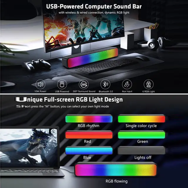 MAIKET Speaker Bluetooth Soundbar Super Bass Wireless Original RGB Music Box Full Bass Laptop Gaming -V9 Komputer Jam Pc 2
