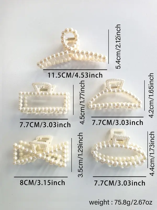 Summer 2024 Elegant Style Geometric Faux Pearl Decor Hair Claw Clips, Gorgeous Bow Design Hair Claws Set, Fashion Kawaii Hair Accessories for Women & Girls 1