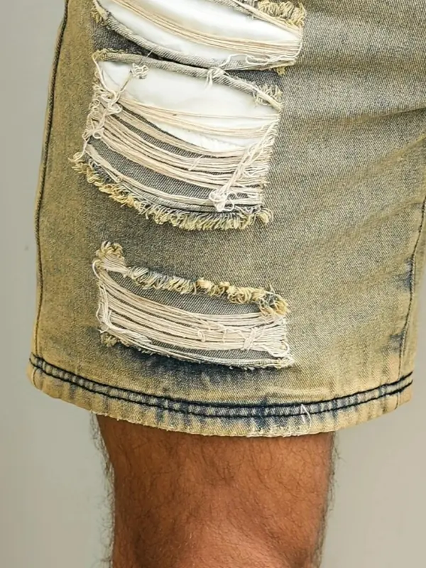 Men's Regular Fit Solid Color Distressed Ripped Denim Shorts, Casual Comfy American Retro Shorts for Summer, Fashion Men's Bottoms for Daily Wear, Cotton 6