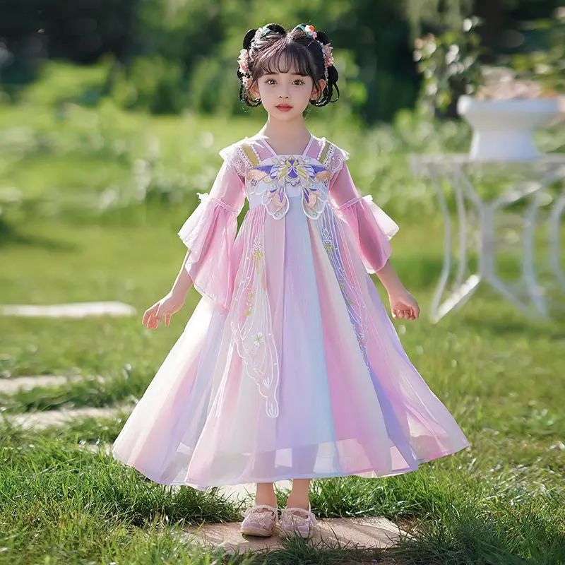 Trang Phục Trung Quốc Hán Cho Bé Gái, Váy Mùa Hè, Phong Cách Trung Quốc Siêu Thanh Lịch, Váy Trang Phục Tang Cho Trẻ Em, Phong Cách Cổ Trang, Cỡ 110-160, Còn Hàng