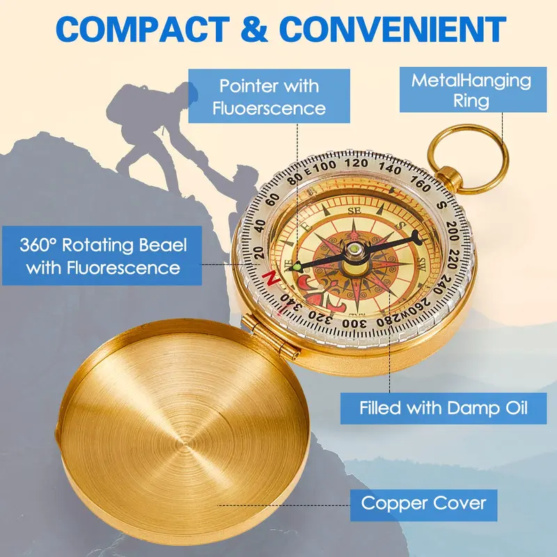 Vintage Compass Pocket Watch, Portable Compass Pendant with Night Light Function, Outdoor Camping Hiking Compass, Multifunctional Compass for Outdoor 2