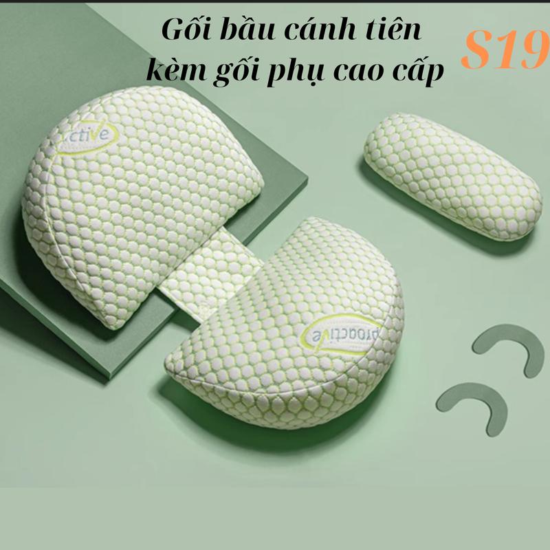 Gối bà bầu cánh tiên sợi tre cao cấp tặng kèm gối phụ hỗ trợ giảm Đau lưng cho mẹ bầu xanh lá gối cho mẹ