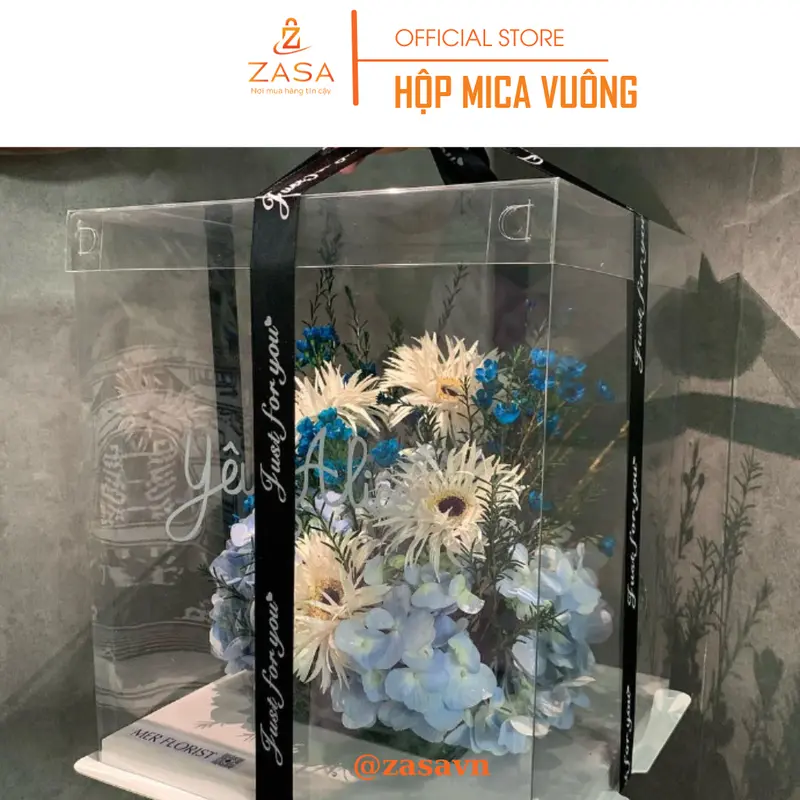 Hộp Mica Vuông Trong Suốt Đa Năng - Hộp Đựng Bánh Kem, Hoa, Trái Cây Và Quà Tặng - Zasavn (Kèm Ruy Băng) 1
