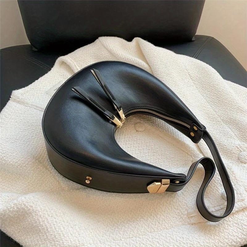 Product Introduction of Classic Design Ladies Crossbody Shoulder Bag Textured And Atmospheric Ladies Bag Simple Zipper Solid Color Crescent Bag Large Capacity Retro Handbag PU Leather Underarm Bag 23