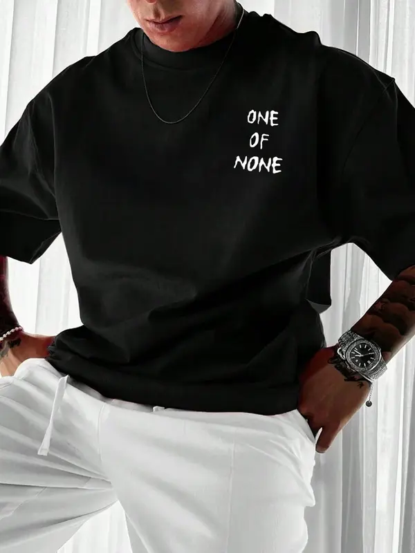Unisex's Dice & Letter Print Drop Shoulder Tee, Street Fashion Round Neck Half Sleeve T-Shirt for Daily Holiday Outdoor Wear, Menswear for Summer 1