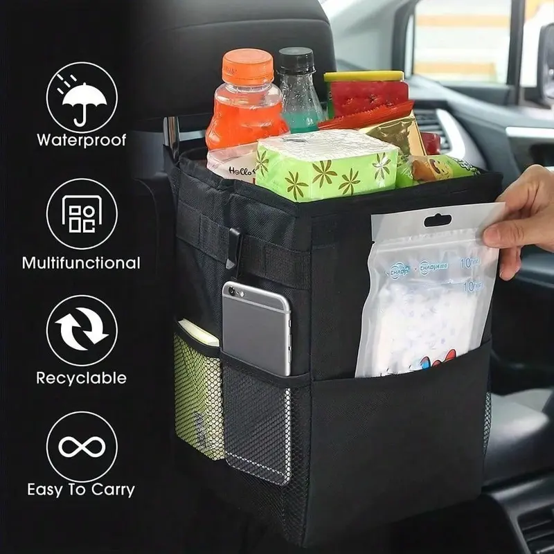 Car Trash Can with Lid, Multipurpose Car Trash Can, Multifunctional Organizer with Storage Pockets for Vehicle Cleanliness and Organization, Auto, Interior, Holder 2