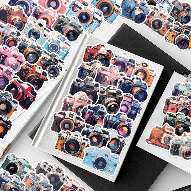 Vintage Camera Series Sticker, 50pcs/set Waterproof Self Adhesive Decor Paper, Decor Sticker for Greeting Card Water Bottle Laptop Phone Furniture 0