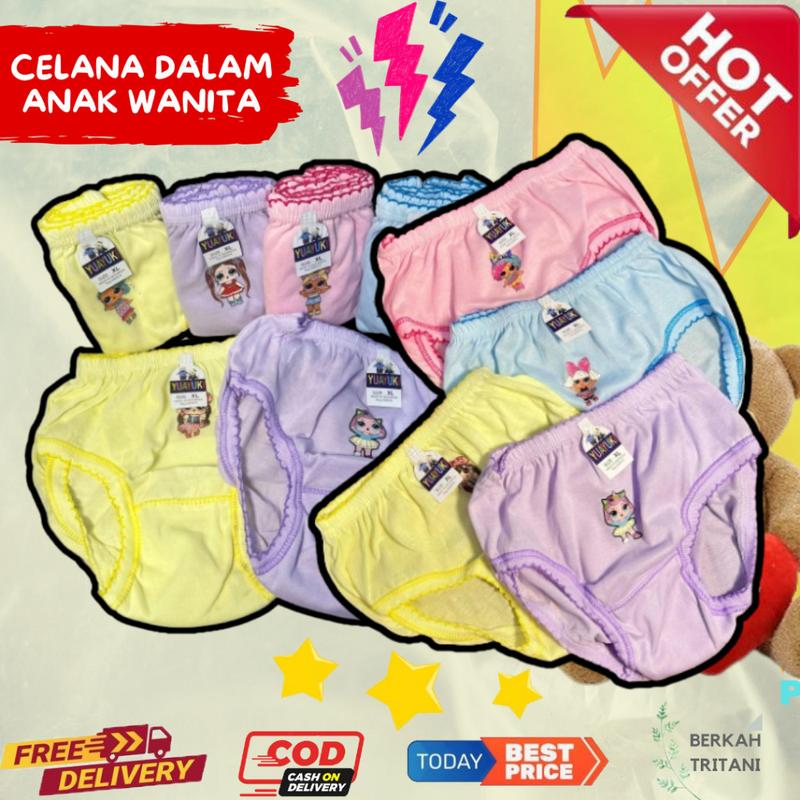CELANA DALAM ANAK PEREMPUAN WARNA 1 ATAU 3 PCS KATUN HALUS 5