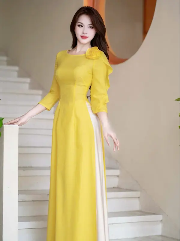 Fatraly - ADTK48 - Áo dài nữ vải gấm Thái Tuấn với thiết kế cực xinh 3