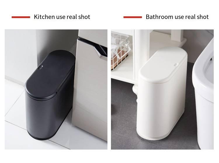 Product Introduction of Waste Bins Trash Can Press Type Double Plastic Living Room Slot Sanitary Bucket Bathroom Clutter Bucket Storage 9