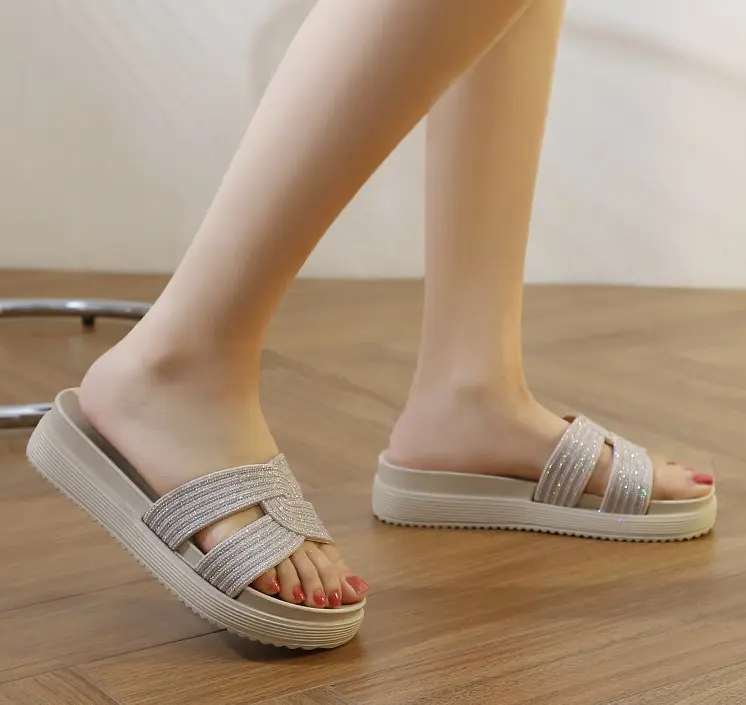 Dép lê nữ quai ngang kim tuyến lấp lánh mũi tròn độn đế cao êm chân dép đi biển, dép văn phòng bền đẹp DN48 DéP GiàY Shoes Women 5
