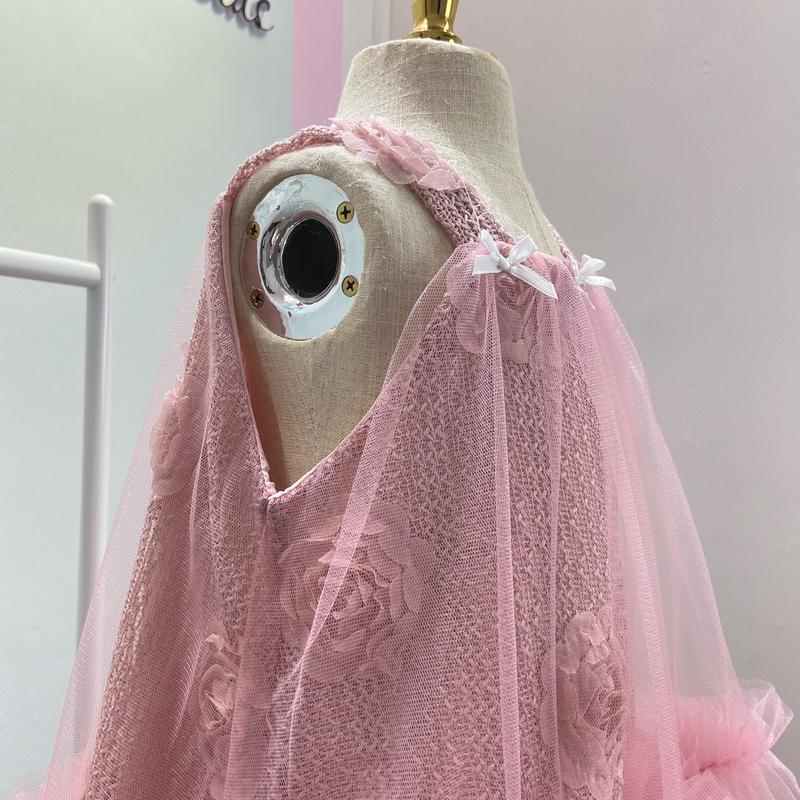 Váy hai dây lưới ren thêu hoa nổi sang chảnh cho bé gái Minna fashion for kids (9-27kg) Kem cô dâu đầm dự tiệc cưới trẻ em Giặt bằng nước lạnh Slim-fitting váy váy  tết 3