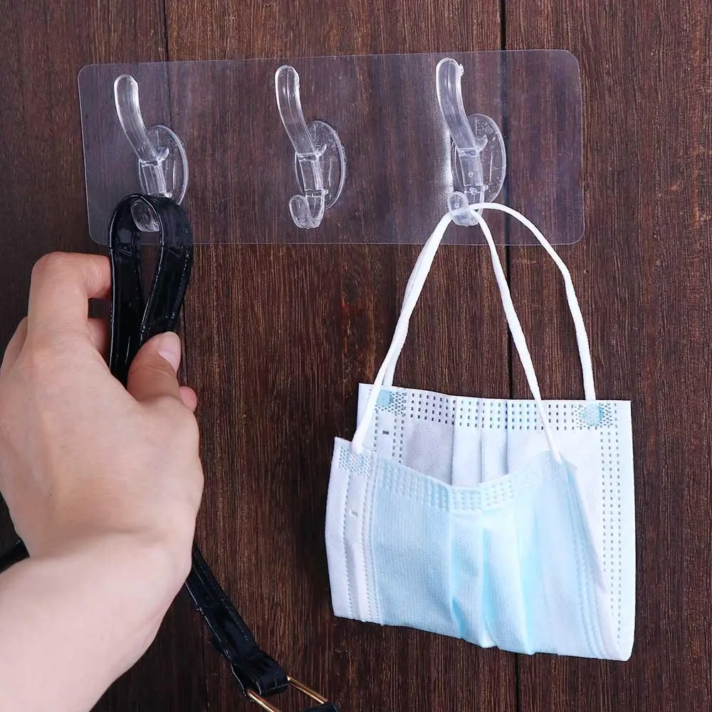 1/3/5/6 Row Multi-Application Transparent for Bathroom,Kitchen Autohesion Key Holder Storage Rack Wall Hooks Clothes Hanger