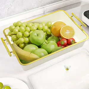 BSS Piring makan keluarga premium/piring makan keluarga/ kotak makanan hadiah premium Emas Alat Buah Kitchenware,Dilengkapi dengan penutup transparan.