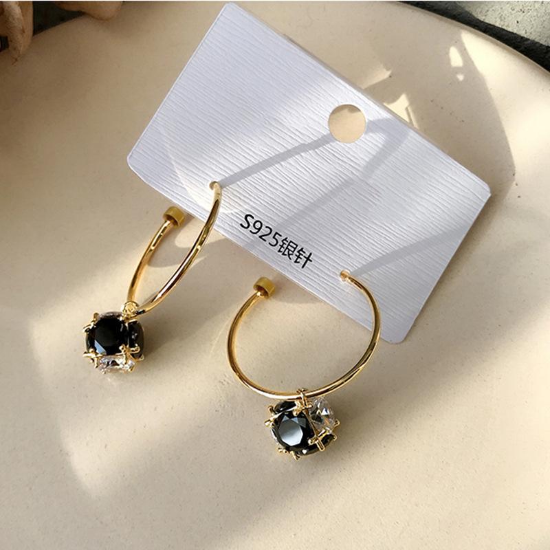 Sterling Silver Needle High-Grade Temperament Crystal Earring Eardrop Female Online Influencer Personalized round Ring Earrings 2023 New Studs 2